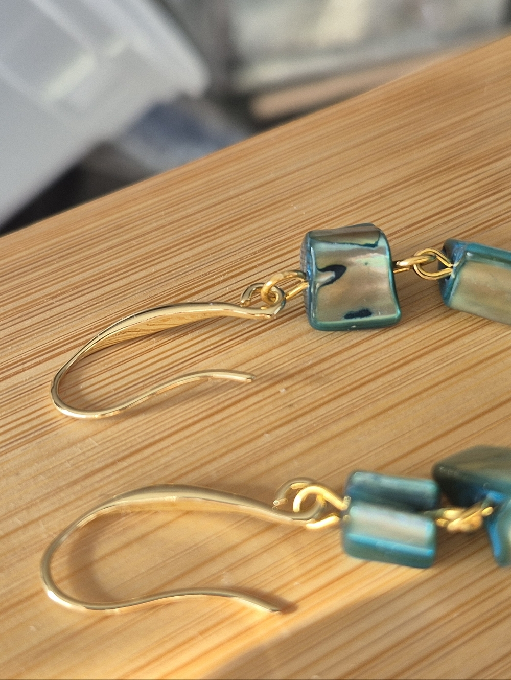18k Gold Plated Turquoise Abalone Mother Of Pearl Drop Earrings - Picture 8 of 11